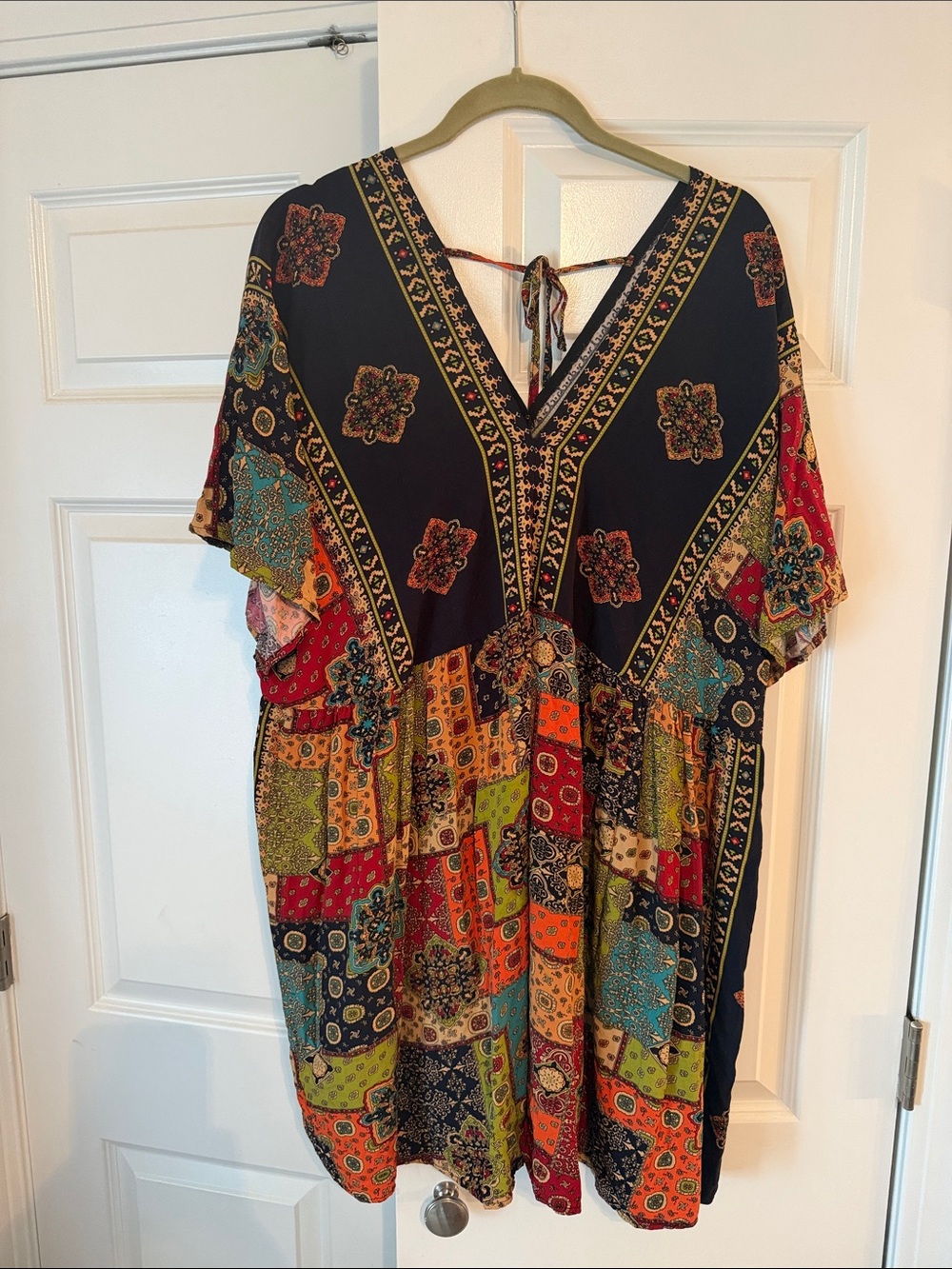 SHEIN Multicolor Patchwork V-Neck Mini Dress
